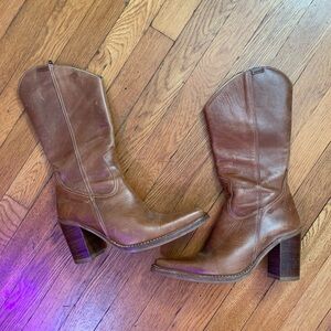 Brown Leather Heeled Boots for Women